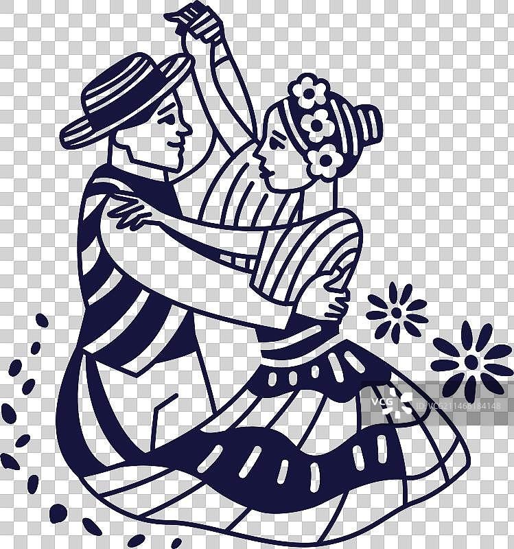 梅伦格舞多米尼加情侣单色涂鸦图片素材