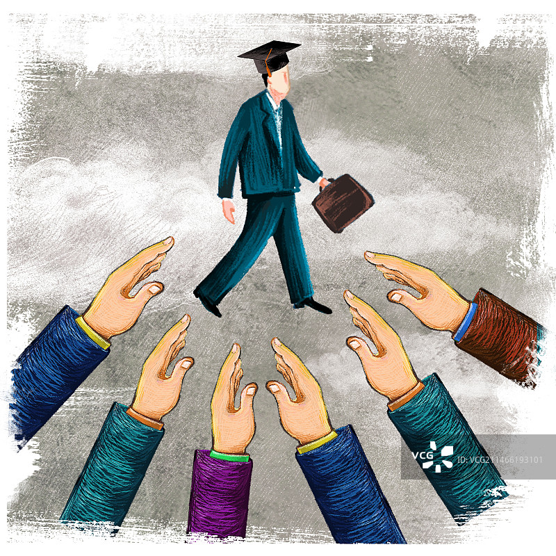 招聘人才的人力资源吸引带着博士帽的毕业生图片素材