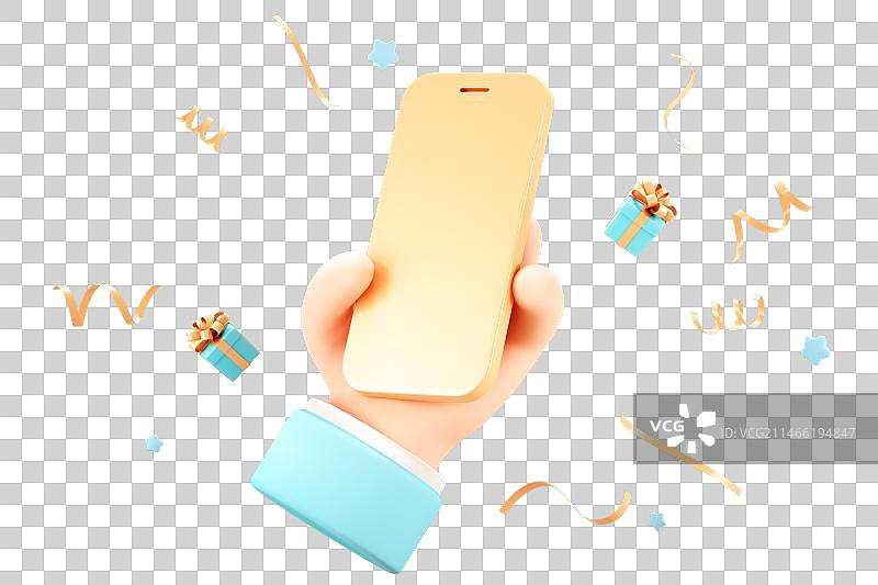 3D渲染的卡通小手与手机图片素材