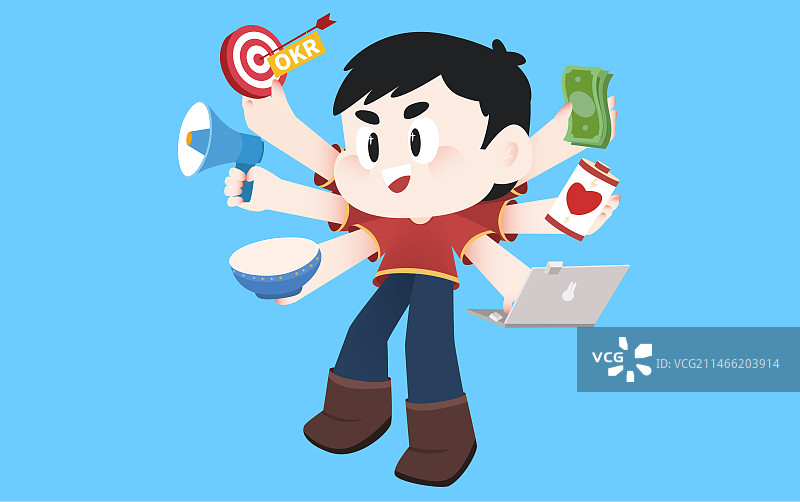 三头六臂的打工人图片素材