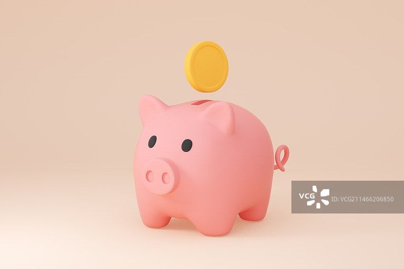 3D渲染卡通金融金币存钱罐图片素材