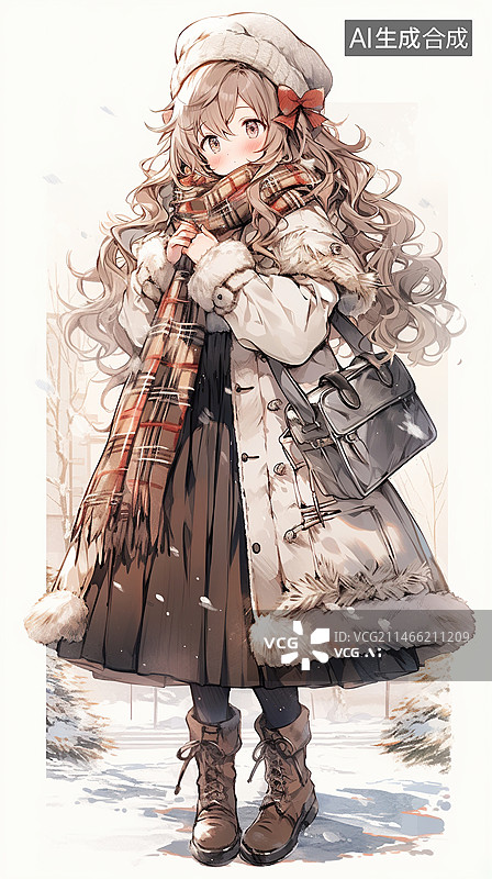 【AI数字艺术】可爱美少女的冬装人物形象插画图片素材
