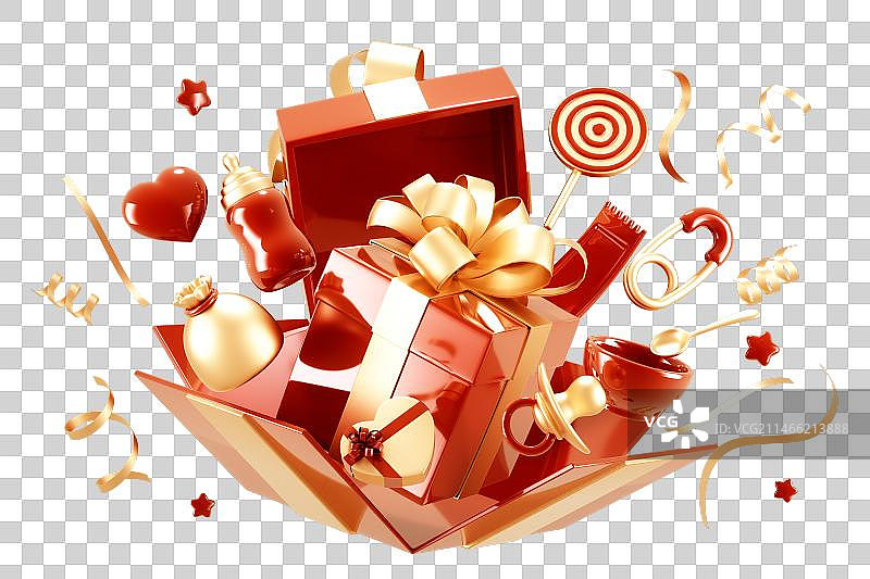 3D渲染的母婴主题的礼盒场景图片素材