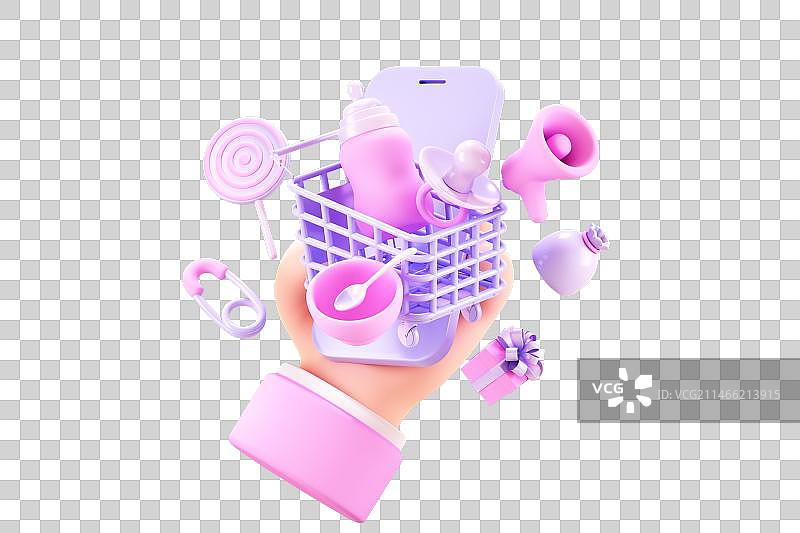 卡通小手拿着手机的母婴主题场景图片素材