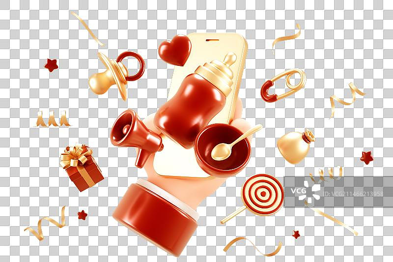 卡通小手拿着手机的母婴主题场景图片素材