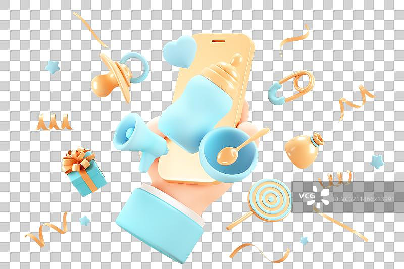 卡通小手拿着手机的母婴主题场景图片素材