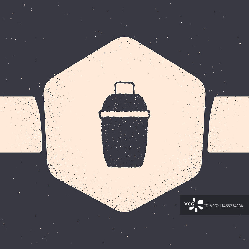 灰色背景上的Grunge风格鸡尾酒调酒器图标图片素材