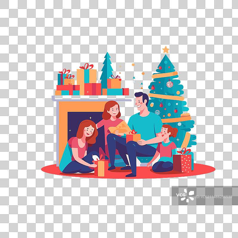 坐在客厅壁炉旁的地板上图片素材