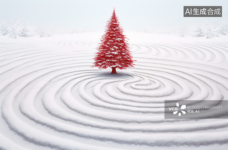 【AI数字艺术】雪中的圣诞树图片素材