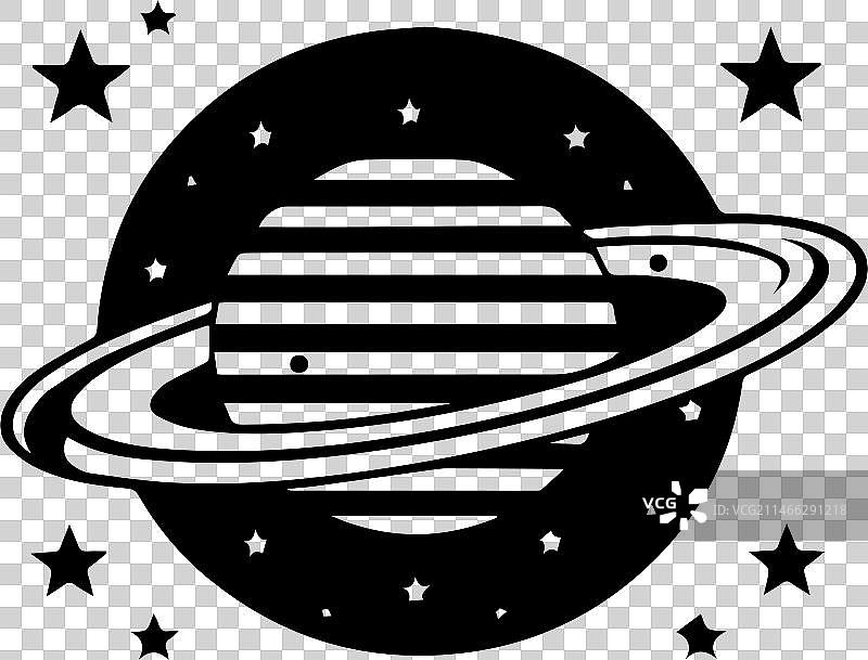 扁平线条艺术风格的带环星球标志图片素材