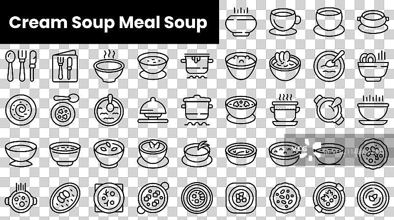 奶油汤餐饮图标轮廓集图片素材