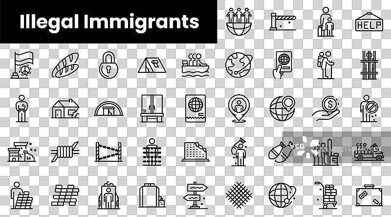 非法移民线条图标合集图片素材