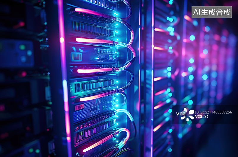 【AI数字艺术】计算机设备中连接电缆的特写图片素材