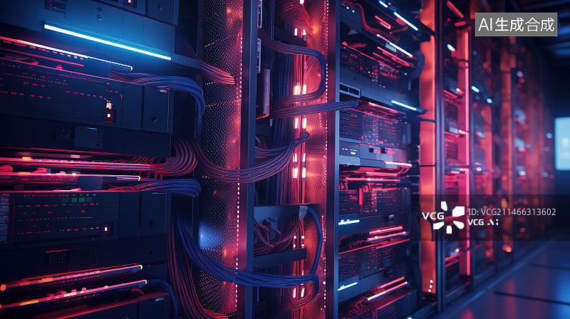 【AI数字艺术】计算机设备中的红色电缆图片素材
