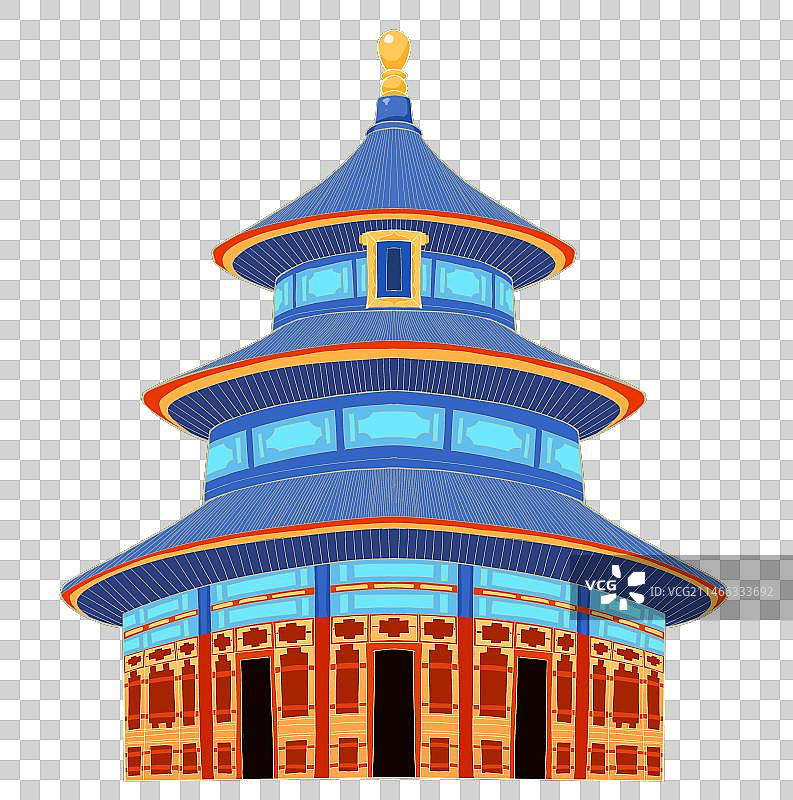 北京地标建筑天坛插画分离着色免抠元素图片素材