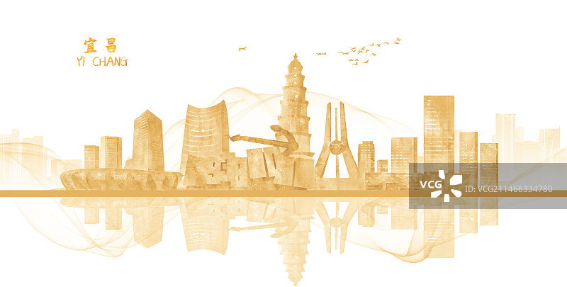 金色宜昌城市建筑插画背景图片素材