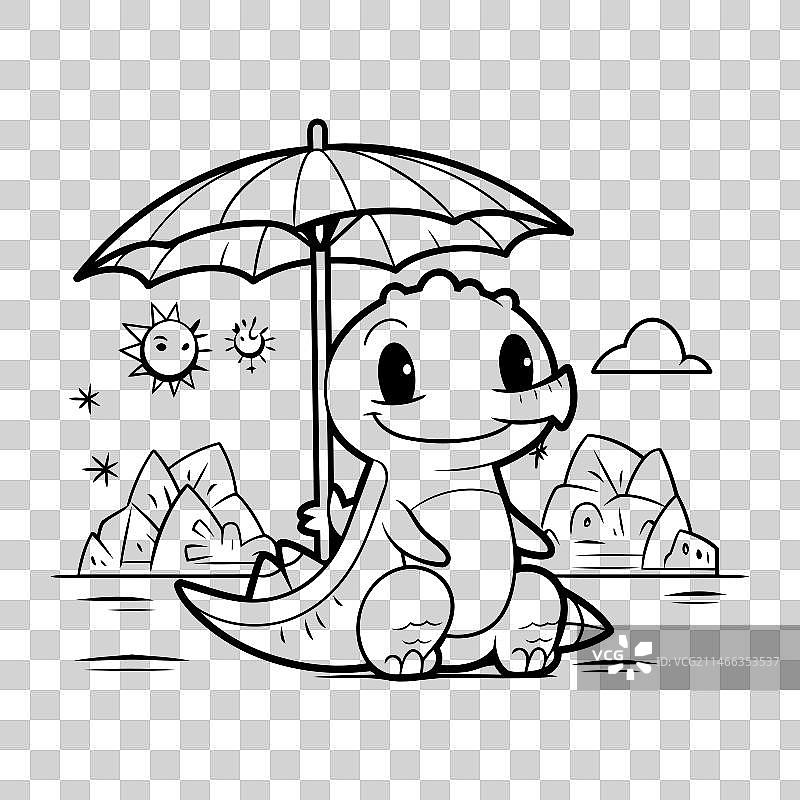 在海里打伞的可爱恐龙图片素材