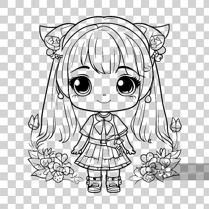 可爱卡通恐龙涂色页线稿图片素材