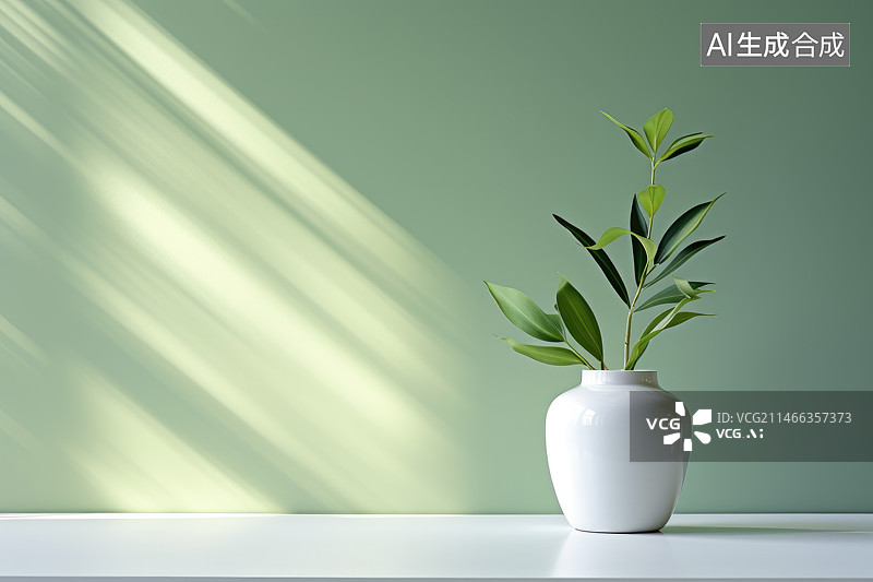 【AI数字艺术】清晨光线照在桌上的绿植上图片素材