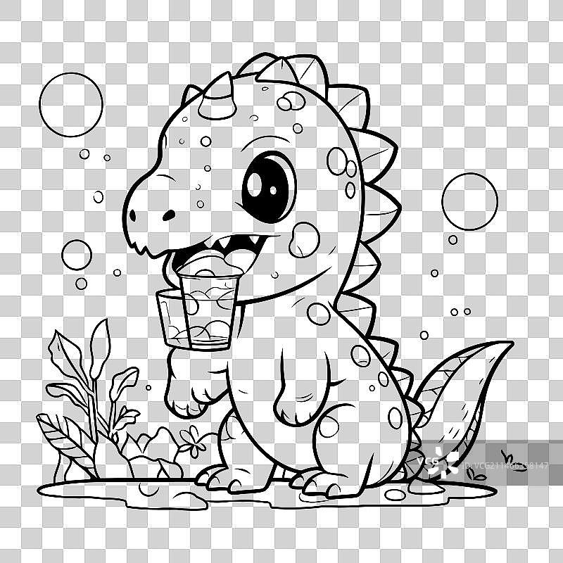 可爱恐龙轮廓涂色页图片素材