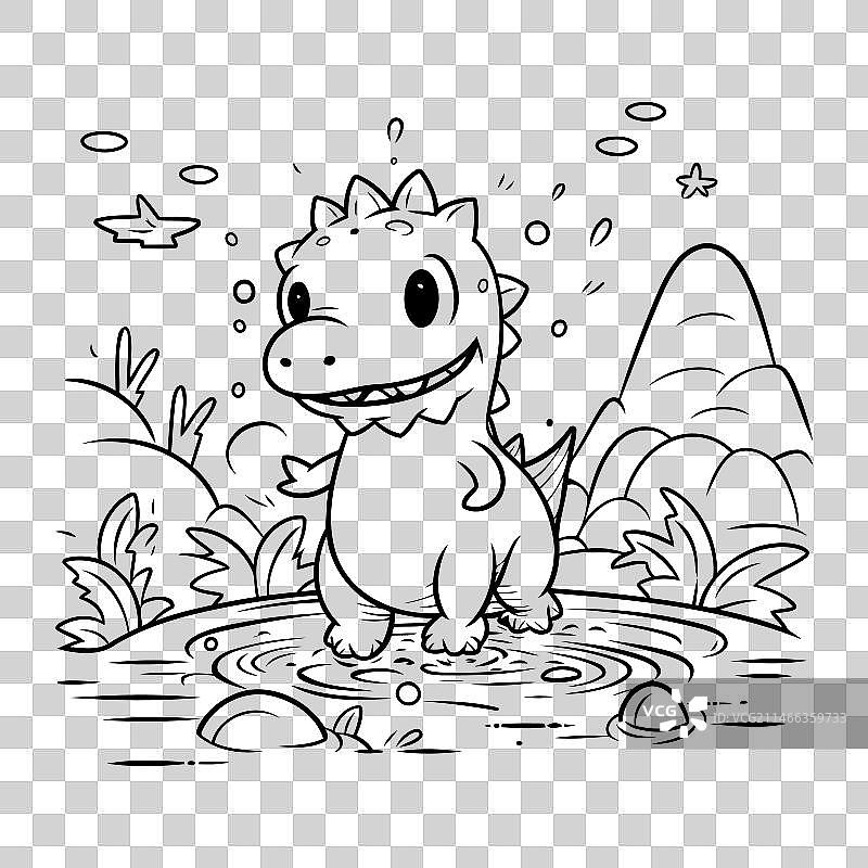 可爱的小恐龙儿童涂色书图片素材