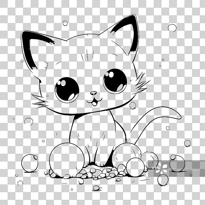 可爱卡通猫黑白画图片素材