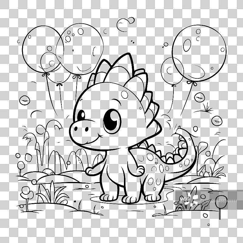 可爱恐龙轮廓涂色页图片素材