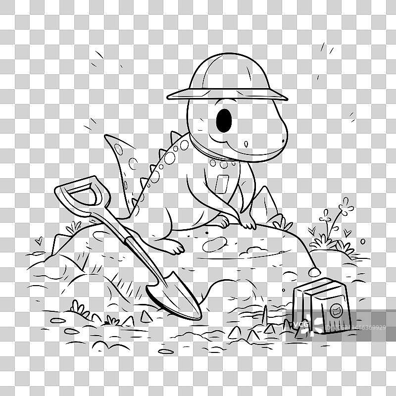 拿着铲子和喷壶的恐龙图片素材