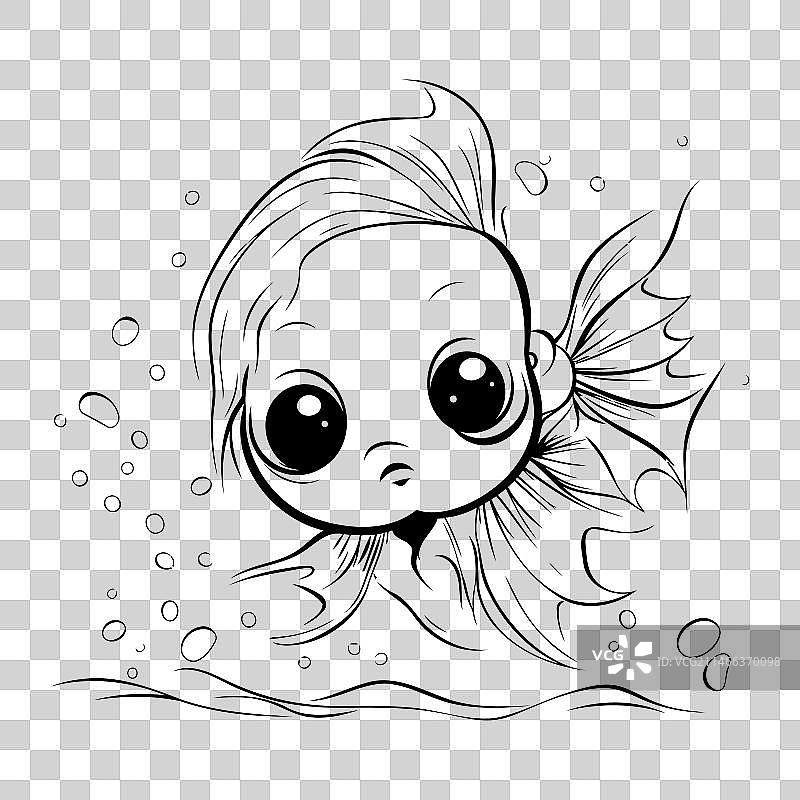可供涂色的可爱黑白小美人鱼图片素材