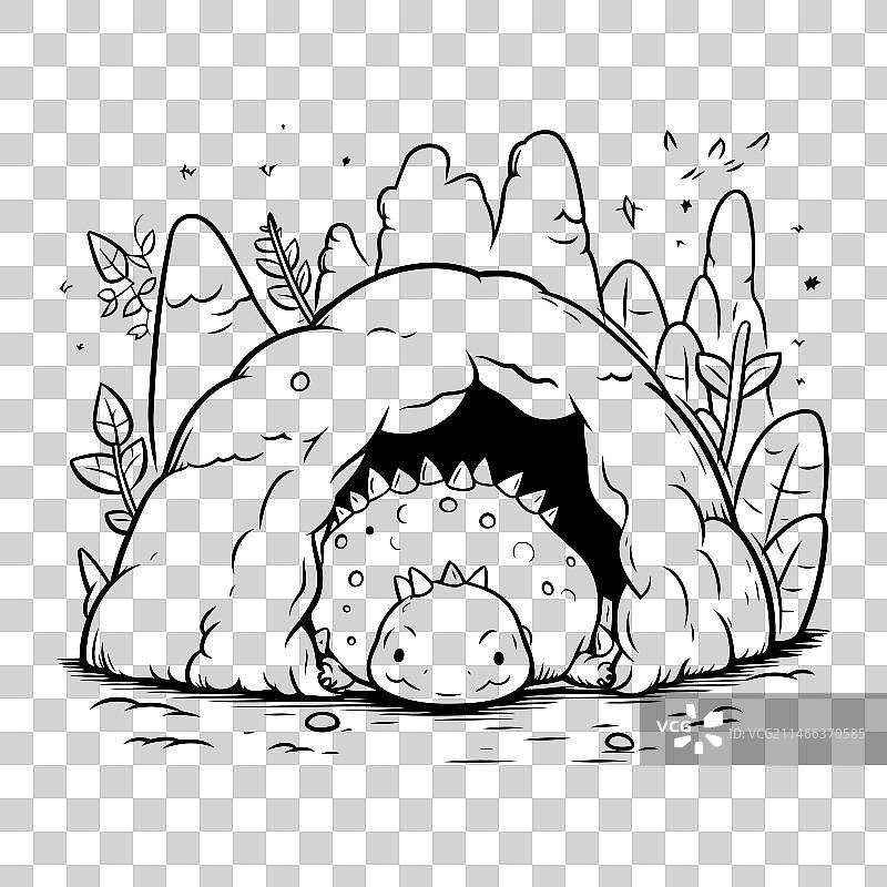 丛林中的恐龙冰屋填色书图片素材