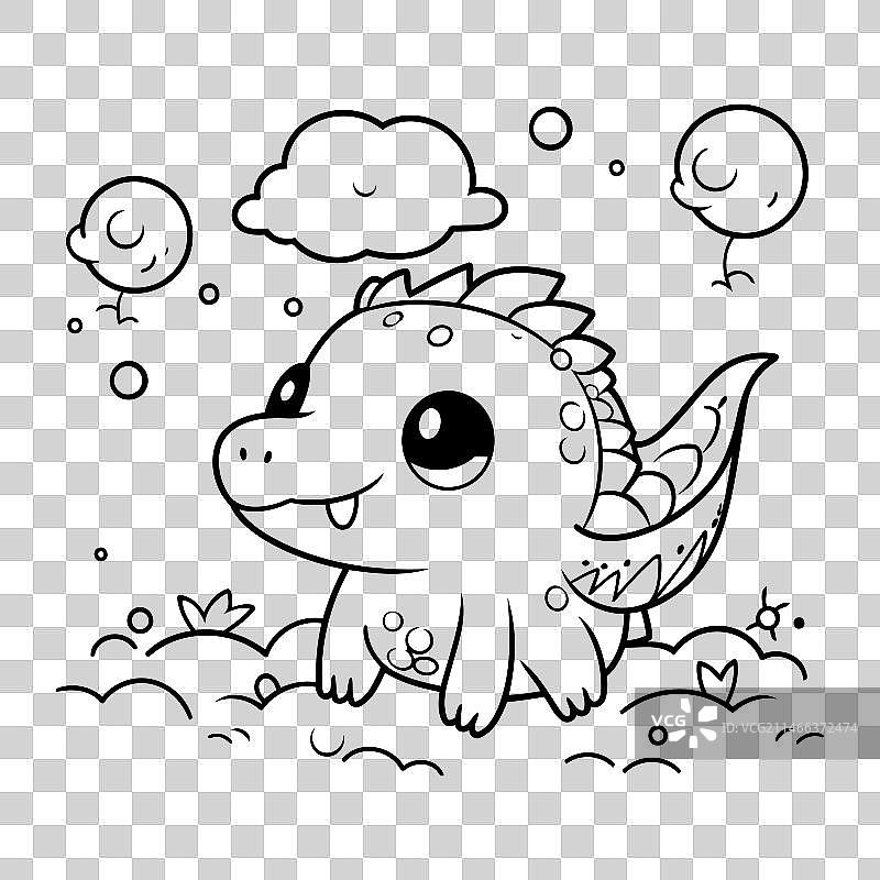 可爱恐龙轮廓涂色页图片素材