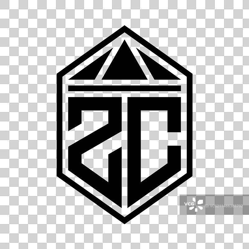 ZC字母logo六边形盾牌简约标志图片素材
