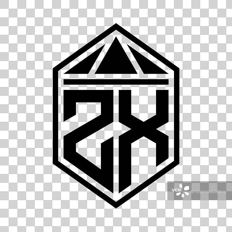 ZX字母标志，简约六边形盾牌图片素材