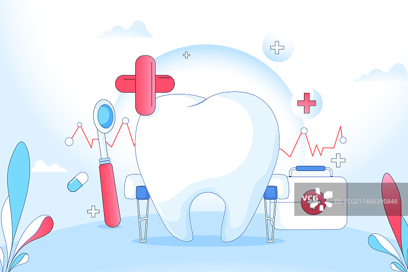 卡通牙医牙科医生医疗健康医护团队洁牙洗牙爱牙日检查治疗看牙智齿种植牙科普口腔健康医疗渐变矢量插画图片素材