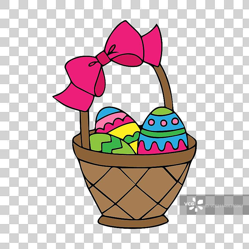 装满复活节彩蛋的篮子，白色背景图片素材