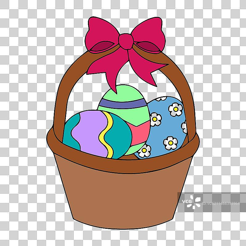 装满复活节彩蛋的篮子，白色背景图片素材