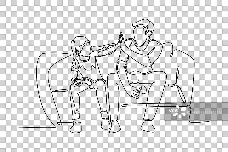 年轻快乐父亲的连续单线画图片素材