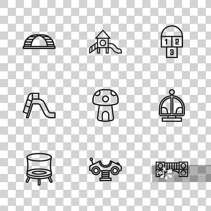 摇摆车旋转木马游乐场组合线条图片素材