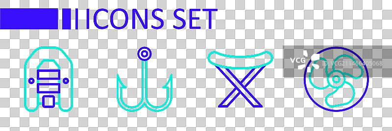 船用舷外马达鱼叉钓鱼竿线条图片素材