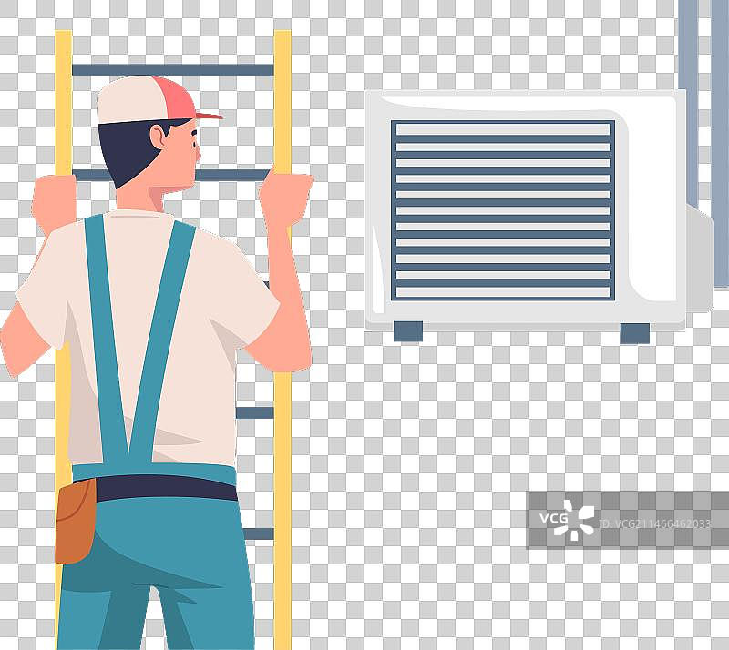 男人在梯子上修理通风设备图片素材