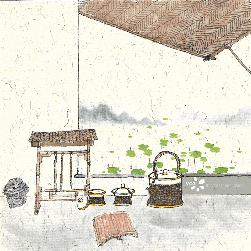 手绘国风插画围炉煮茶二十四节气立夏图片素材