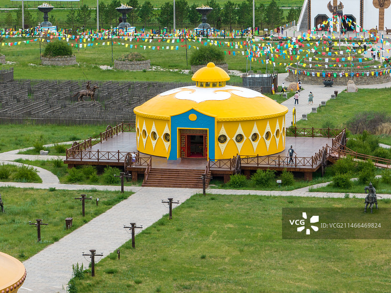 航拍丰宁坝上草原大汗行宫旅游度假风景图片素材