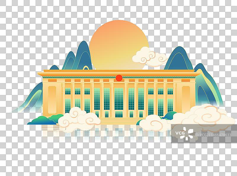 国风北京城市地标建筑插画图片素材