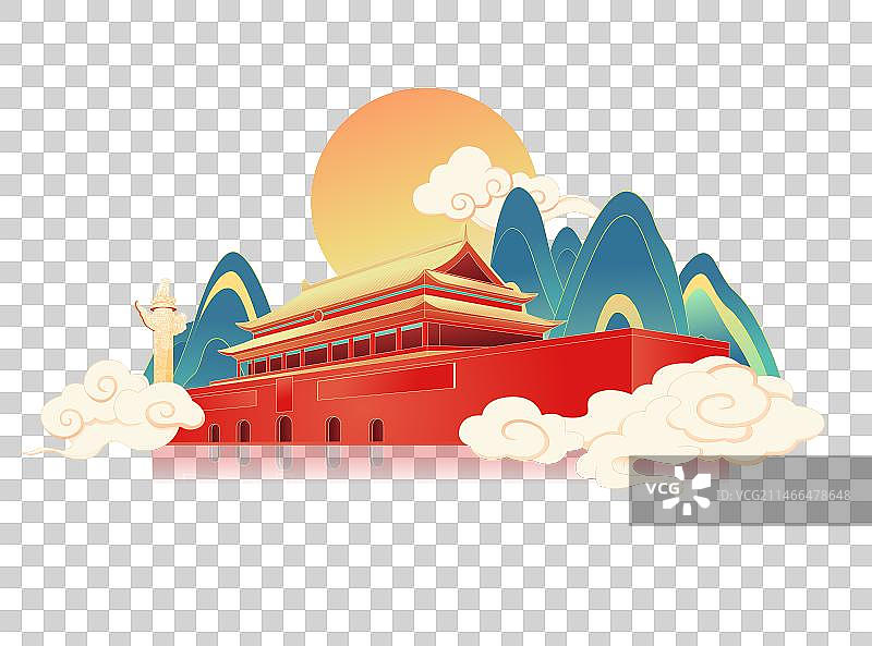 国风北京城市地标建筑插画图片素材