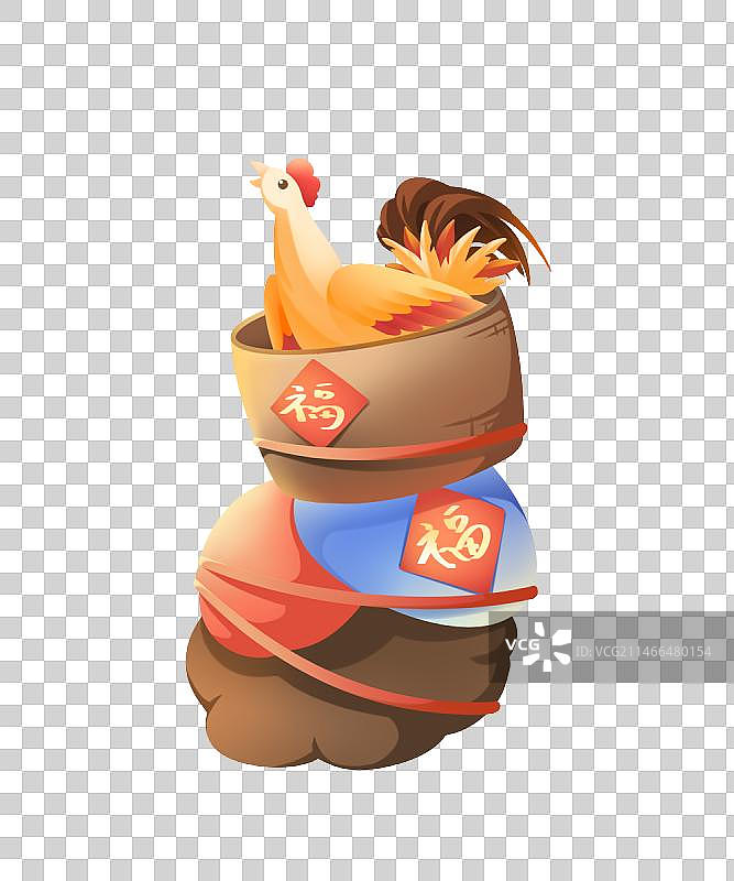 用红绳绑在一起贴着福字的年货，清新卡通系列免扣元素图片素材