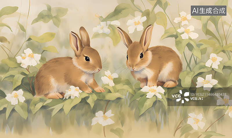 【AI数字艺术】花丛中的兔子壁纸图片素材