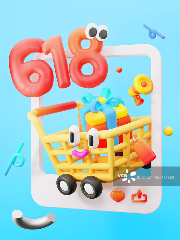 3D膨胀风618促销界面网购场景图片素材