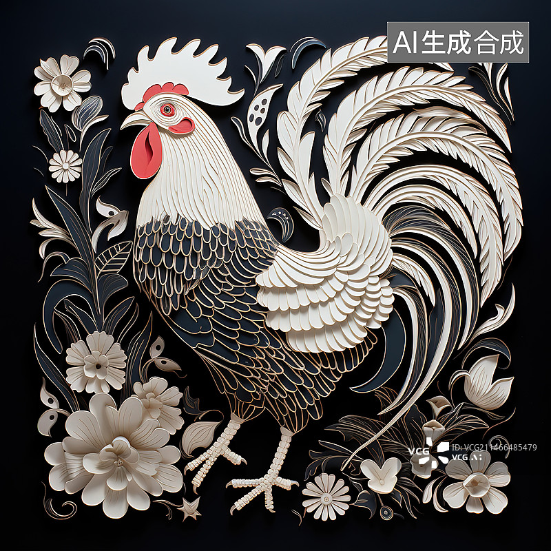 【AI数字艺术】黑色背景下的公鸡特写镜头图片素材