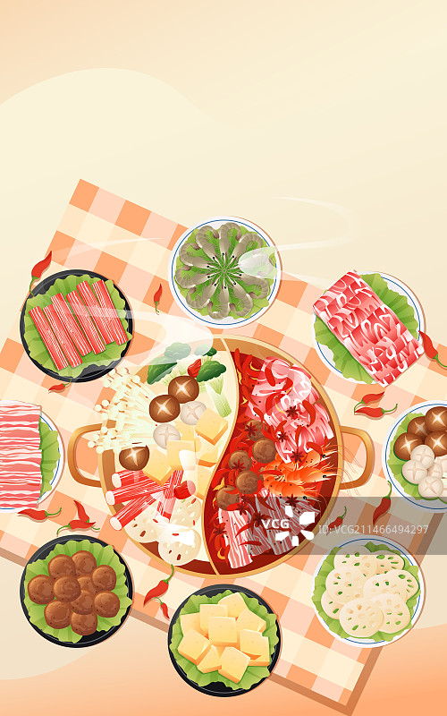 冬天节气大雪重庆火锅美食矢量插画海报图片素材