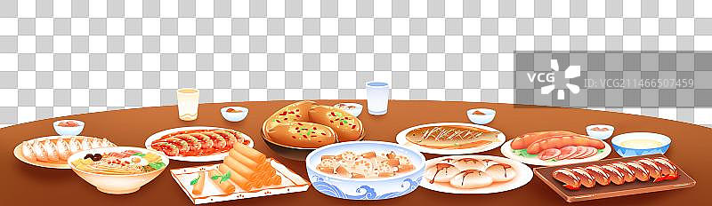 一桌丰盛菜肴，清新卡通系列免扣元素图片素材